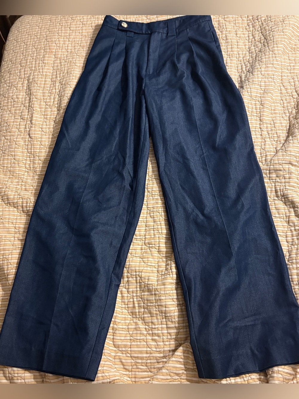 Autres Filles Navy High-Rise Pleated Wide-Leg Flowy Trouser Pants Size XS